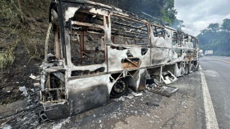 Motor-home pega fogo após estouro de pneu na BR-376, em Ortigueira