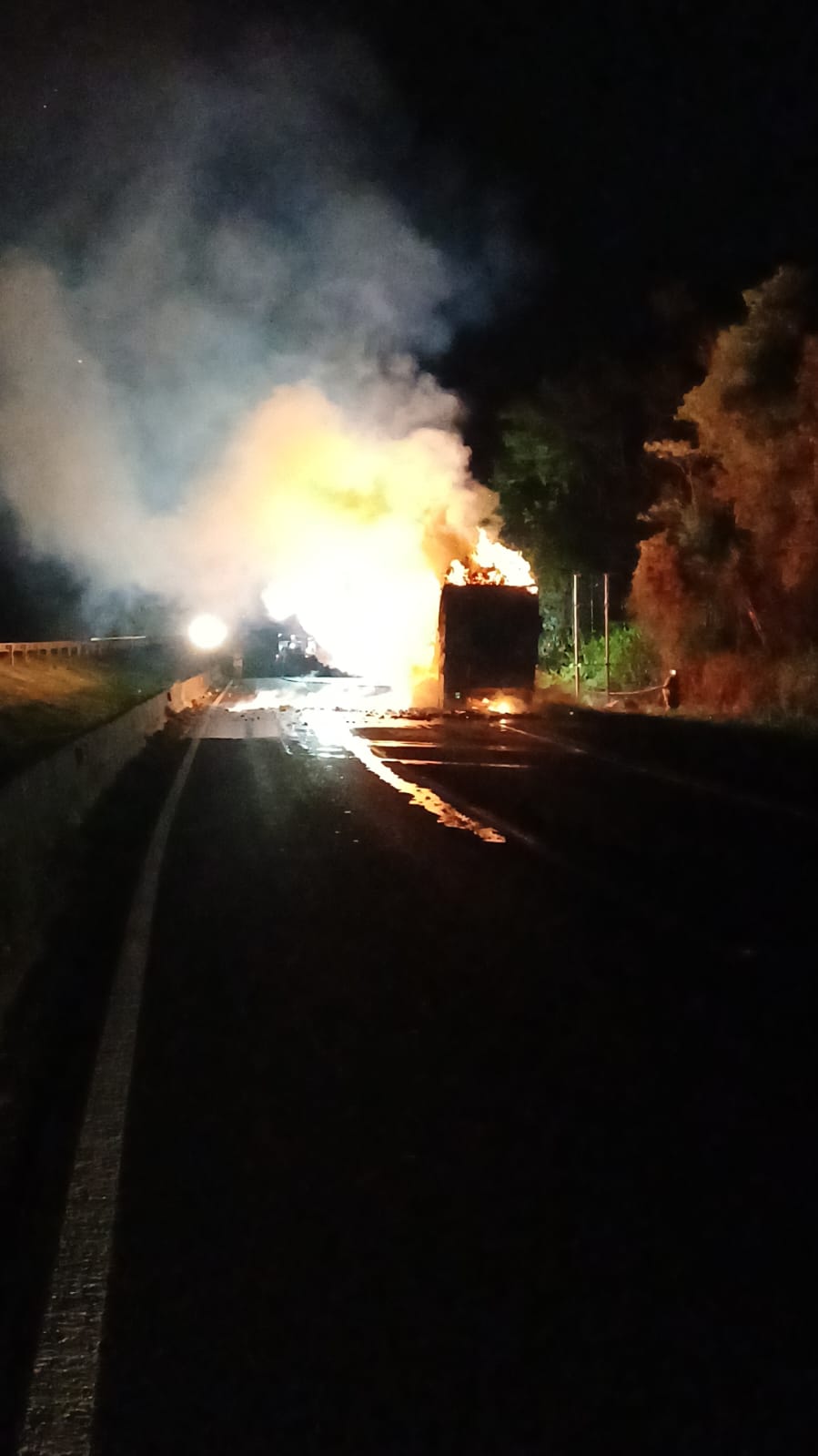 Caminhão com placas de Maringá pega fogo e interdita a BR-376