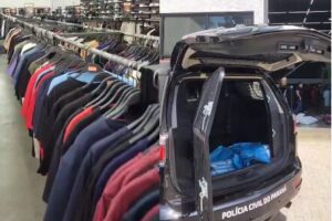 Loja na Avenida Mandacaru em Maringá é alvo de operação contra venda de roupas falsificadas 
