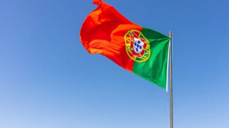 Beautiful shot of the Portuguese flag waving in the calm bright sky